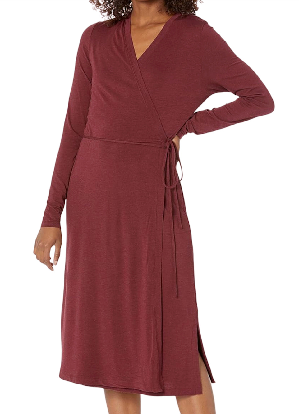 NEW PRANA MAROON HEATHER FOUNDATION LONG SLEEVE WRAP DRESS SMALL 1966871